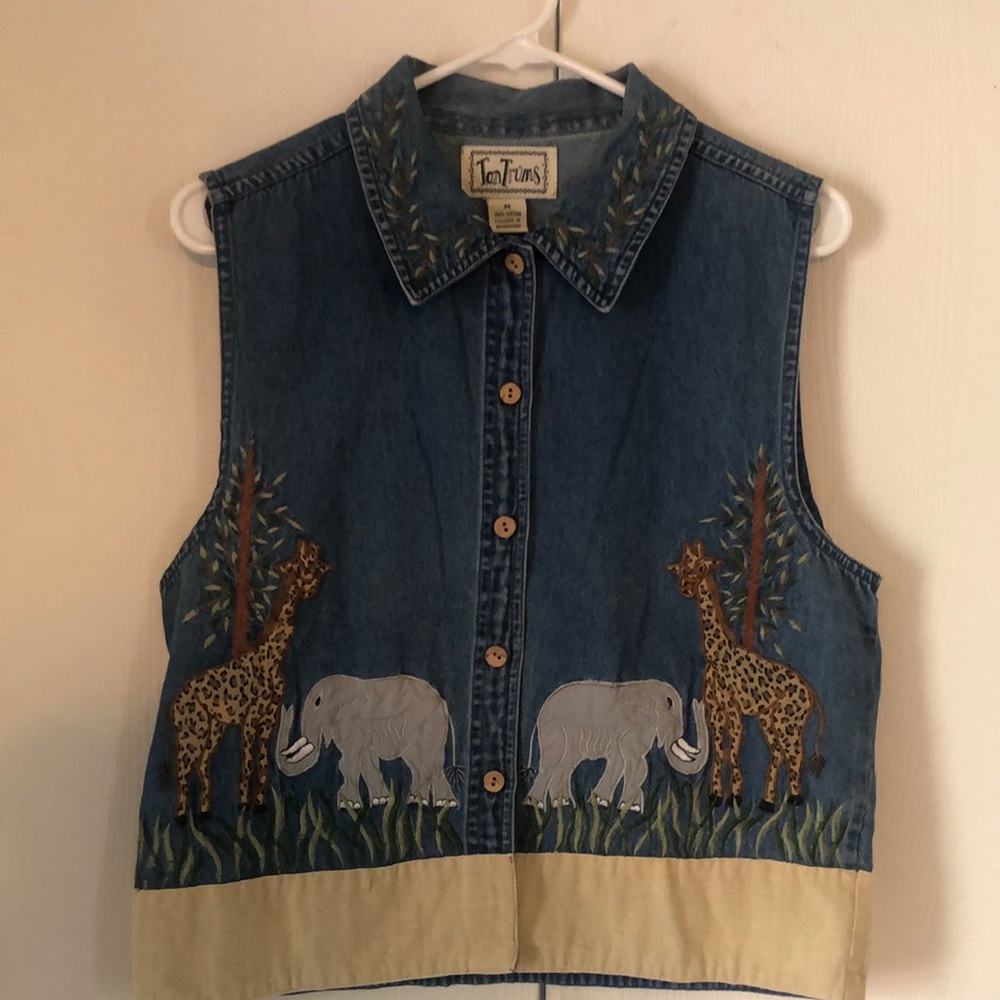 Women’s rare fall Safari TanTrums chambray VTG Y2k jungle Sleeveless vest top - Picture 4 of 14